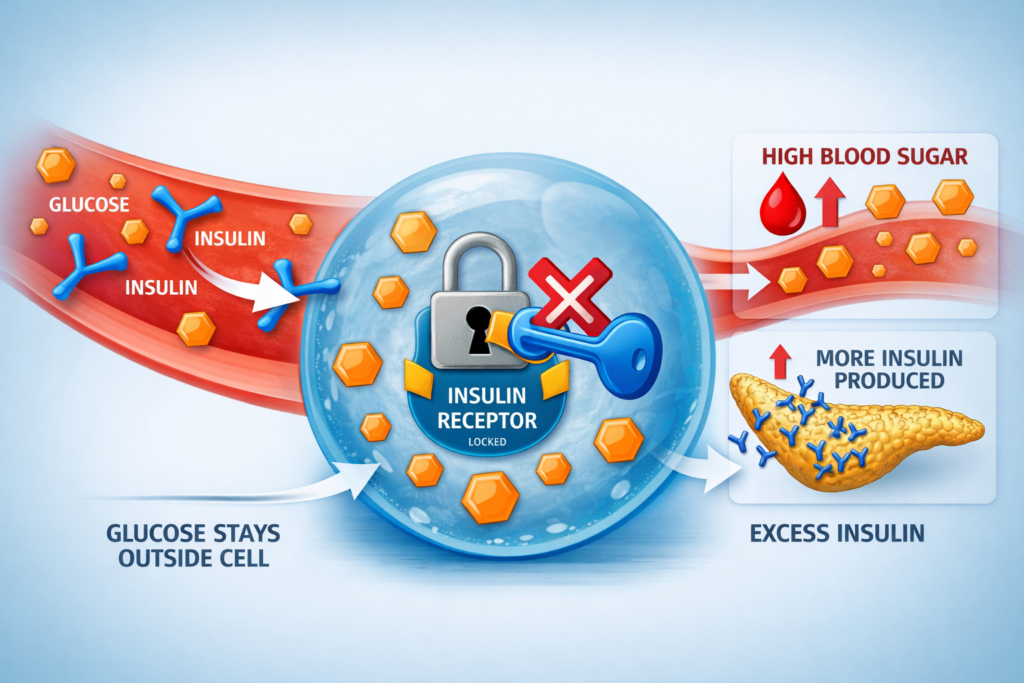 What is insulin resistance illustration showing how insulin stops working effectively