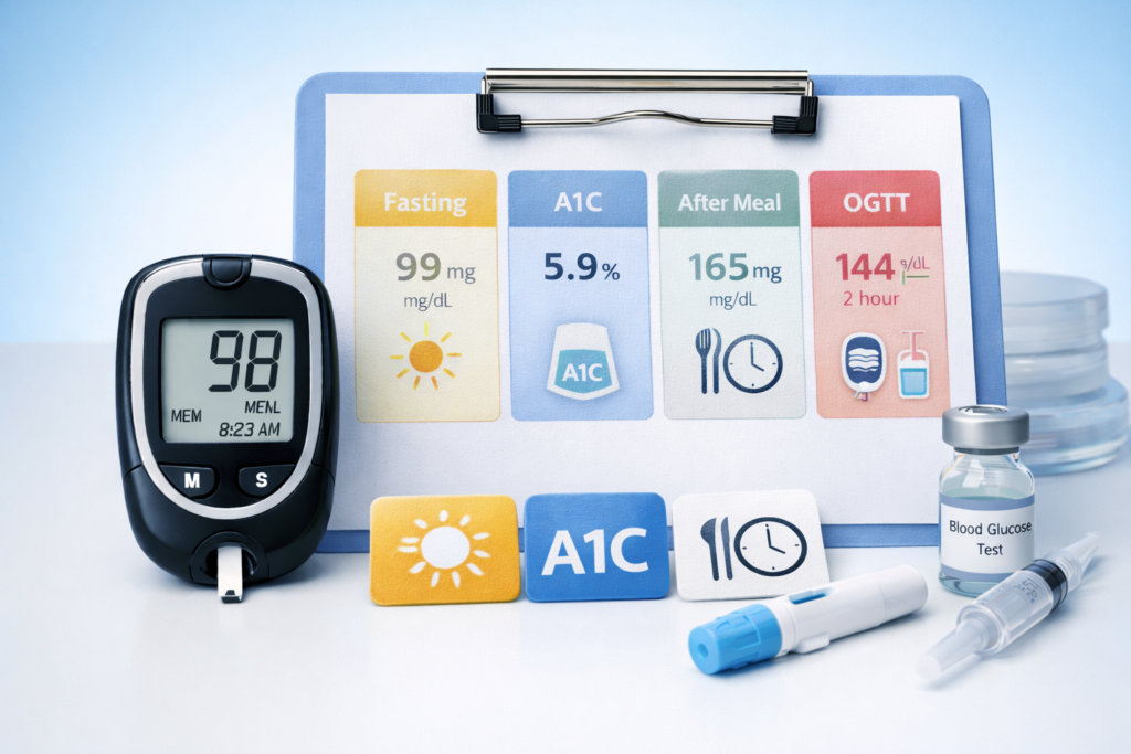 What blood sugar numbers mean with glucose meter and result interpretation visuals