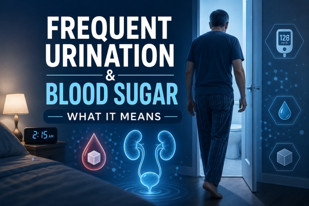 Frequent urination and high blood sugar symptoms illustration