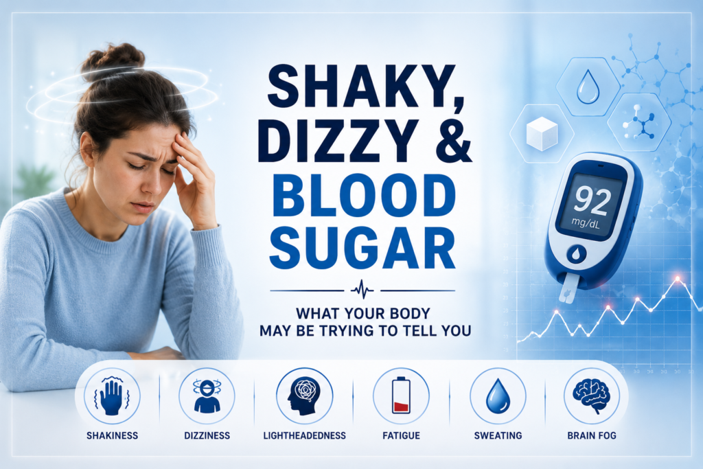Shaky dizzy and lightheaded blood sugar symptoms illustration