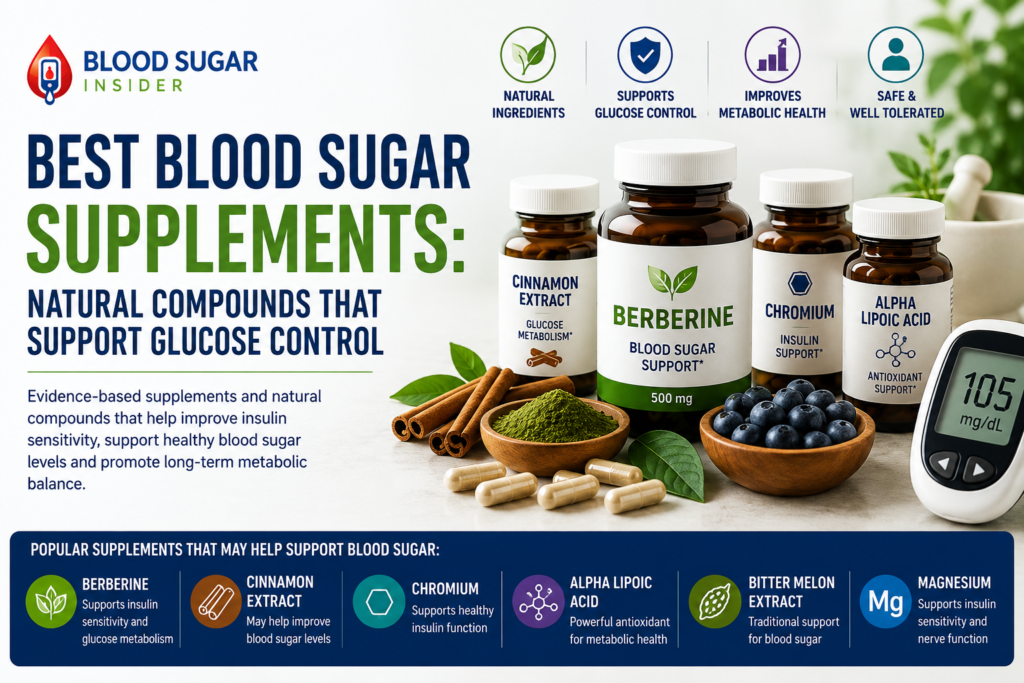 Blood sugar supplements including berberine, cinnamon extract, chromium, alpha lipoic acid, bitter melon and magnesium