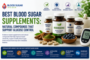 Blood sugar supplements including berberine, cinnamon extract, chromium, alpha lipoic acid, bitter melon and magnesium