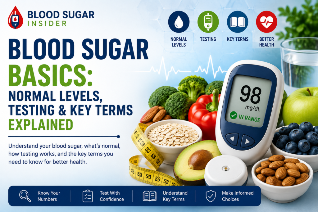 Blood Sugar Basics guide to normal blood sugar levels, glucose testing and key blood sugar terms