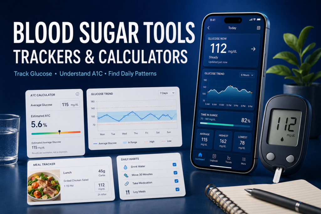 Blood Sugar Insider tools, trackers and calculators for glucose readings, A1C estimates, meal tracking and symptom monitoring.