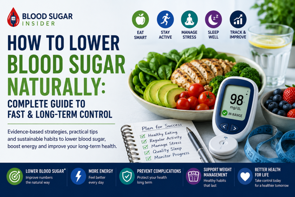 How to lower blood sugar naturally with healthy eating, physical activity, stress management, sleep and glucose monitoring